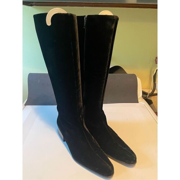 Vintage PRADA Black Velvet Boots - Picture 1 of 9